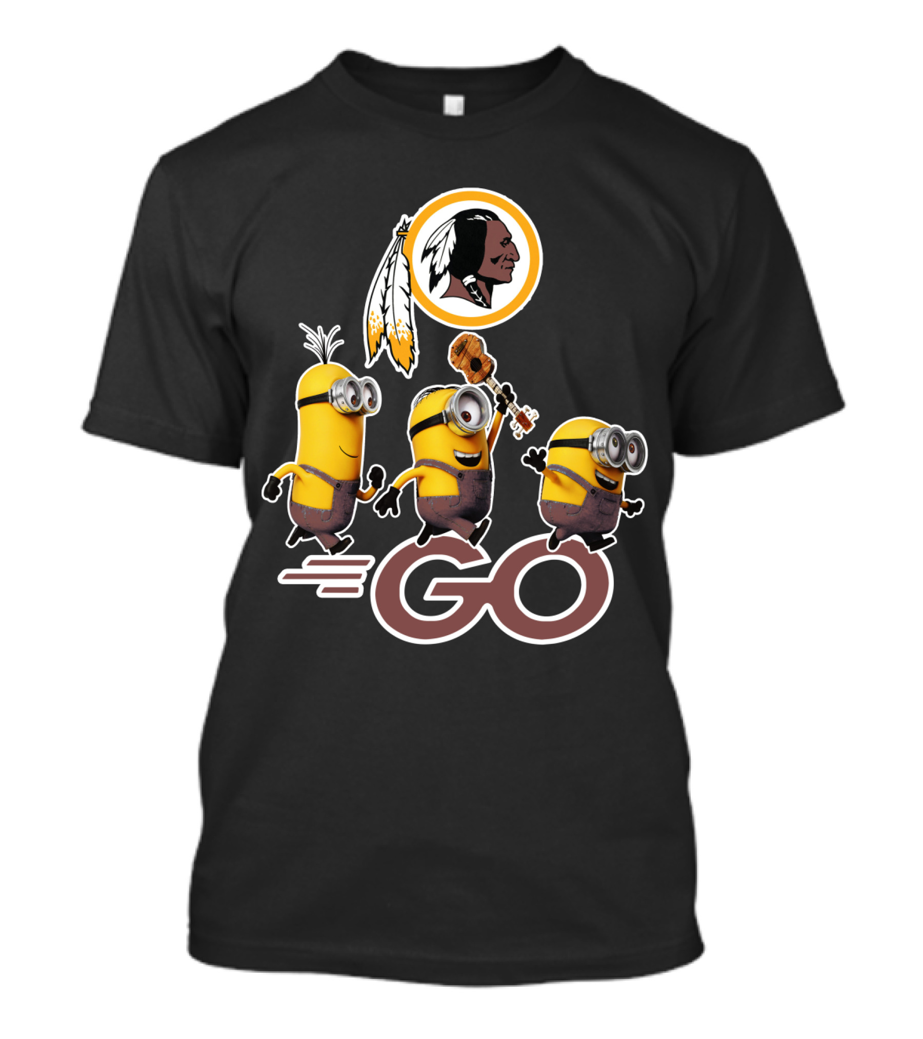Minions Go Redskins Fan Logo With Ukulele And Feathers T-Shirt