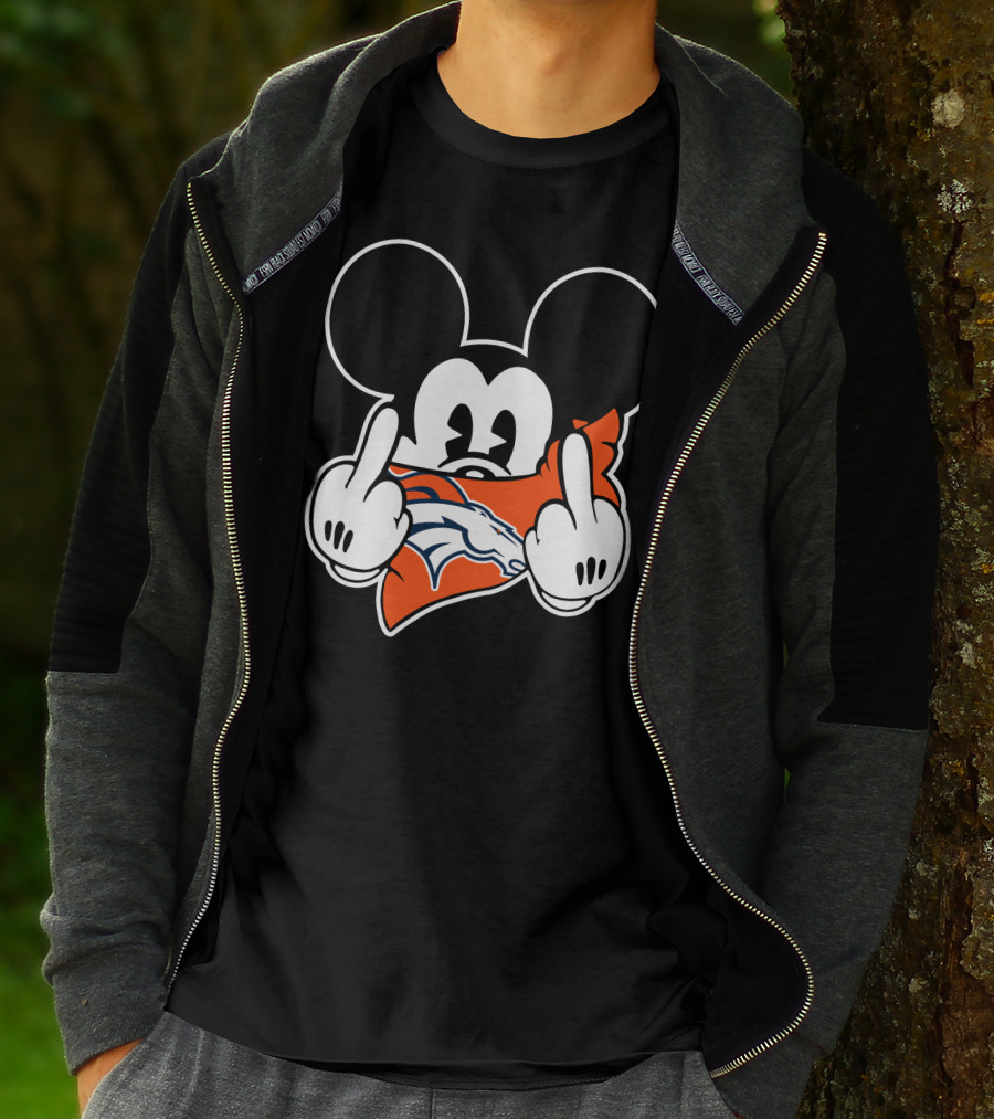 Mickey Mouse Double Gesture With Broncos Logo Bandana T-Shirt