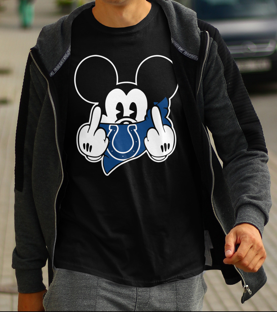 Mickey Bandana Colts Logo Middle Finger Gesture T-Shirt