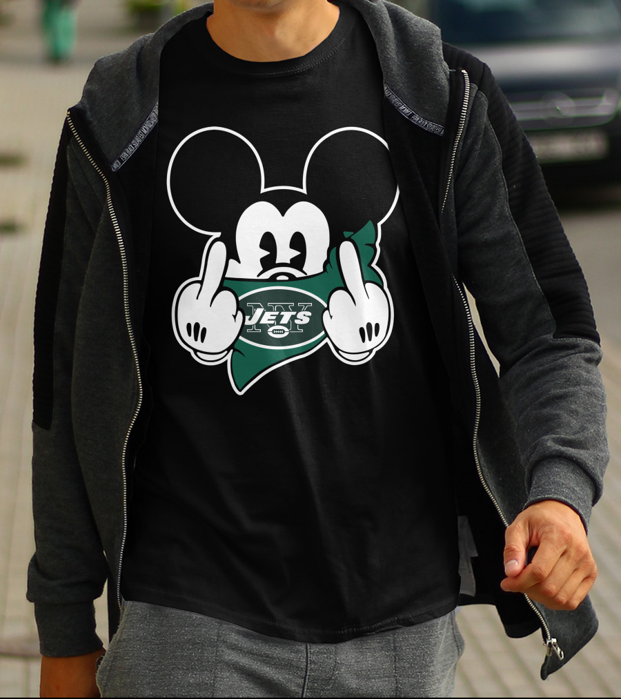 Jets Mouse Middle Finger Face Covering Football T-Shirt