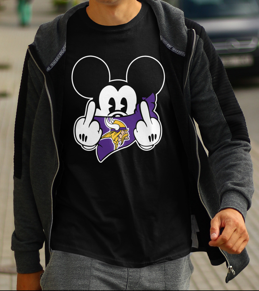 Vikings Mickey Mouse Middle Finger Gesture T-Shirt