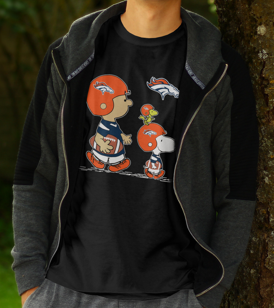 Broncos Snoopy Charlie Brown Woodstock Football Helmet T-Shirt