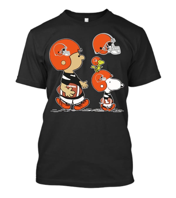 Browns Snoopy Charlie Woodstock Football Helmets Peanuts NFL Collaboration T-Shirt