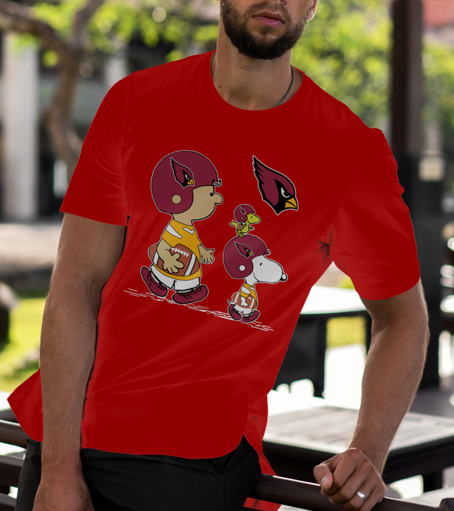 Cardinals Football Helmet Snoopy Woodstock Peanuts Characters T-Shirt