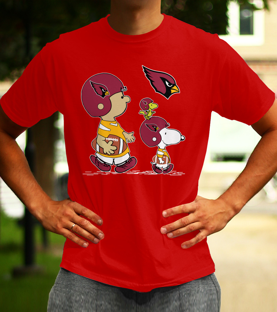 Cardinals Football Helmet Snoopy Woodstock Peanuts Characters T-Shirt