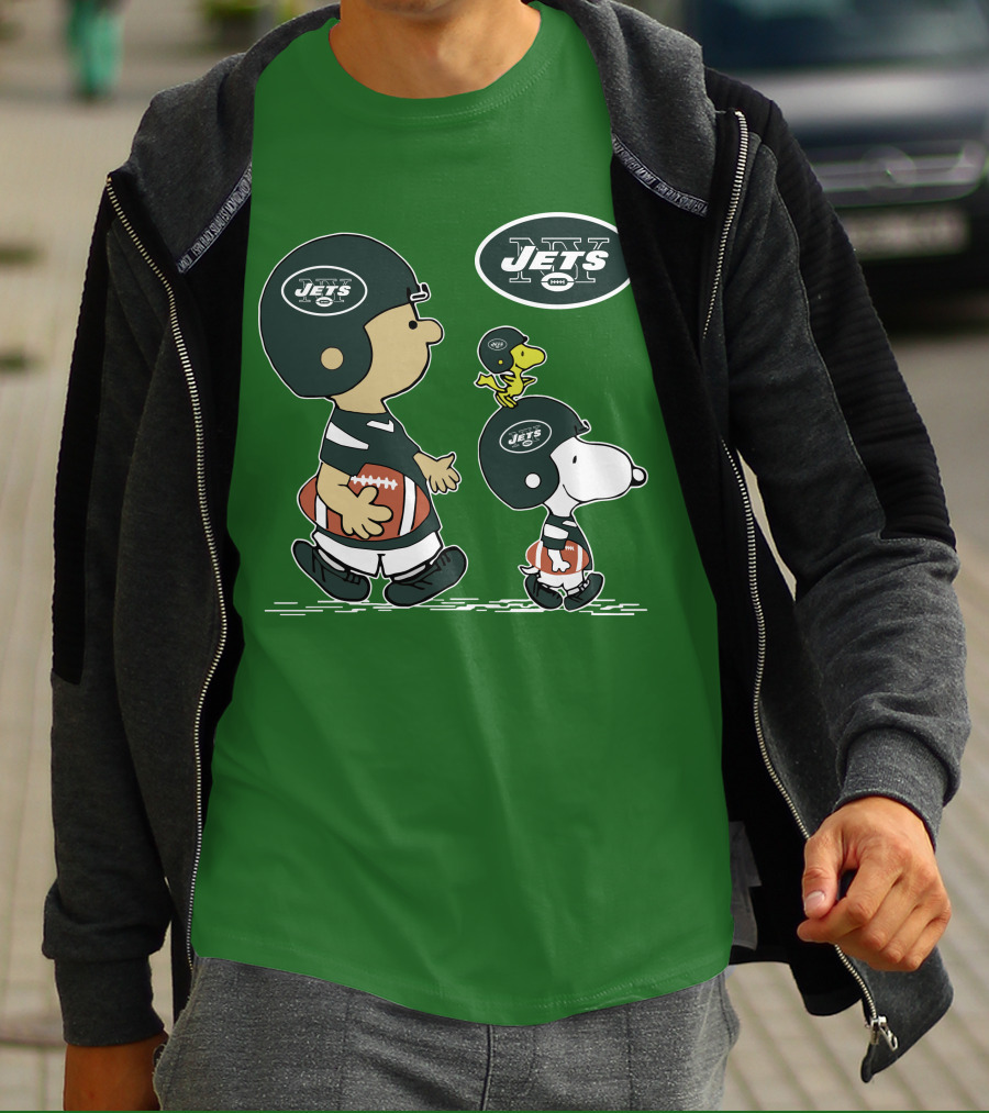 New York Jets Snoopy And Woodstock Football Adventure T-Shirt