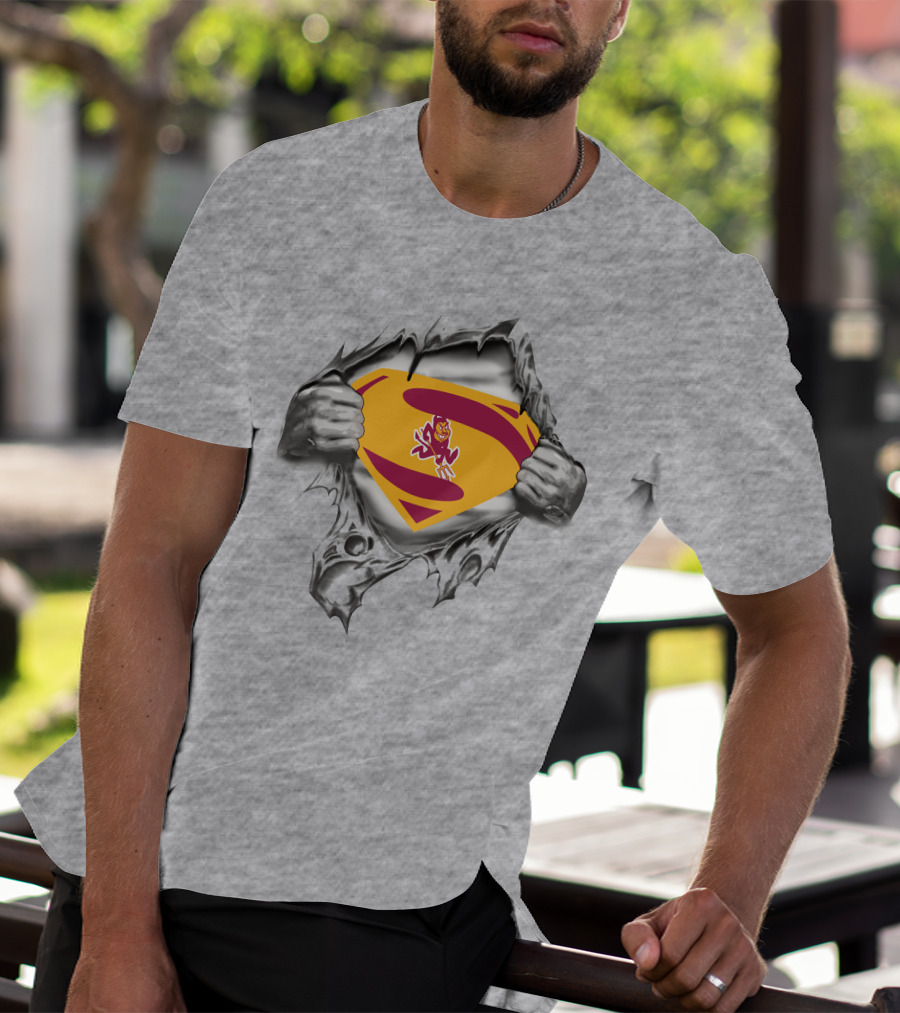 ASU Sparky Superman Logo Ripping Through T-Shirt