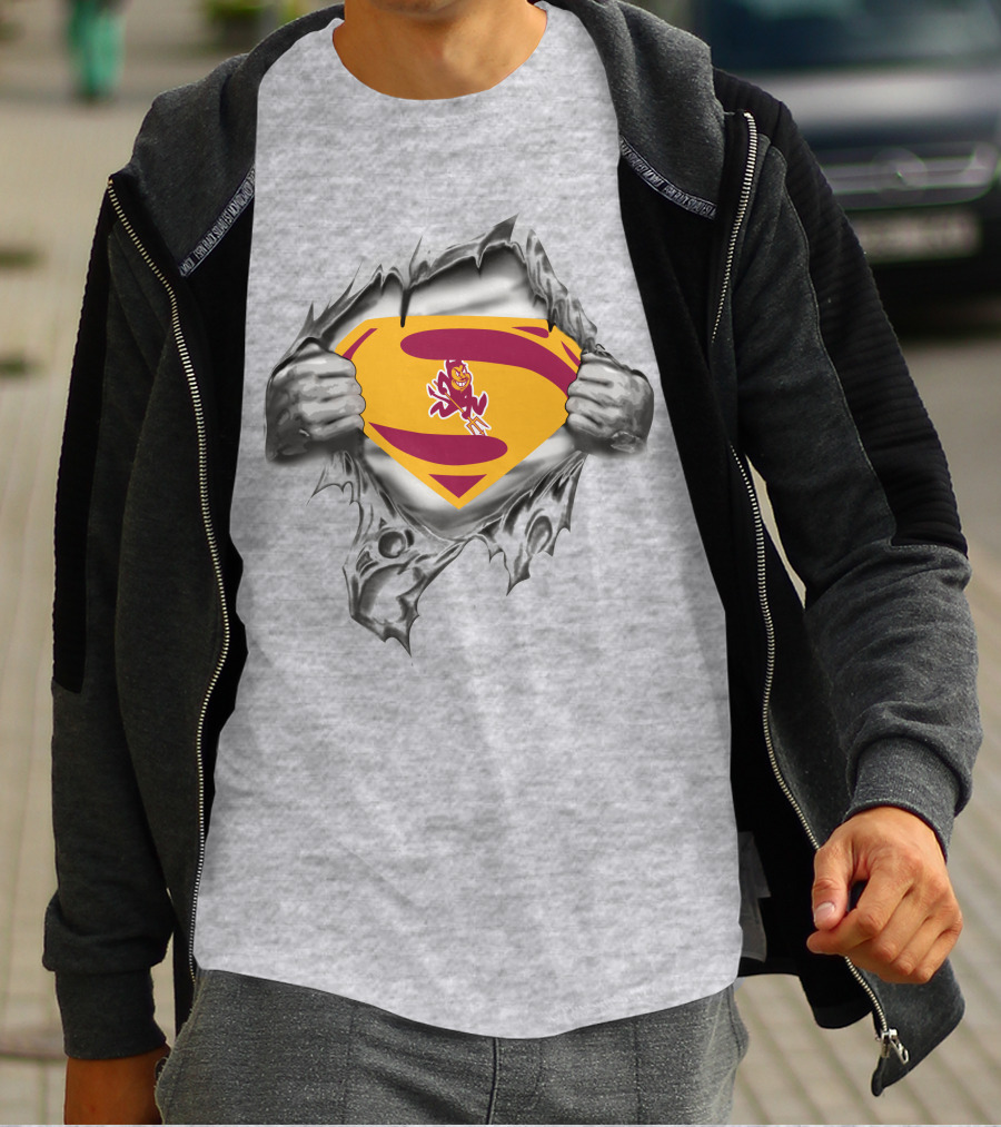 ASU Sparky Superman Logo Ripping Through T-Shirt