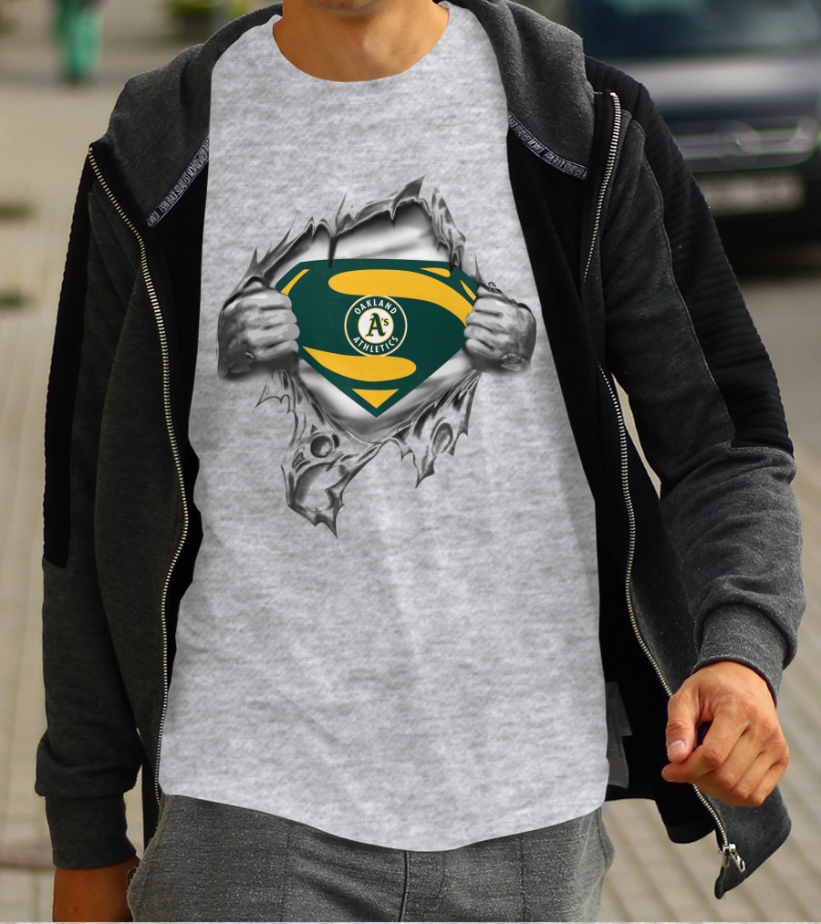 Oakland Athletics Super Man Logo Rip T-Shirt