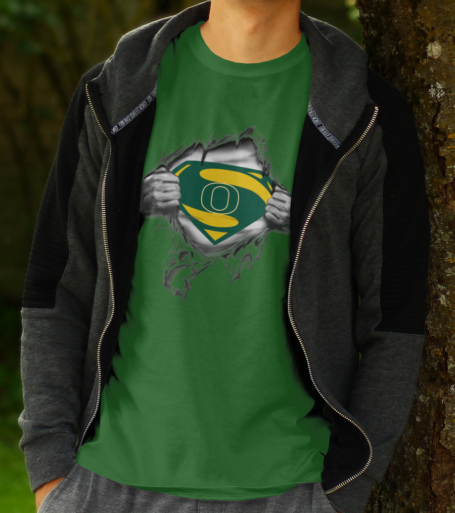 Oregon Ducks Superman Logo Emblem Breaking Through T-Shirt