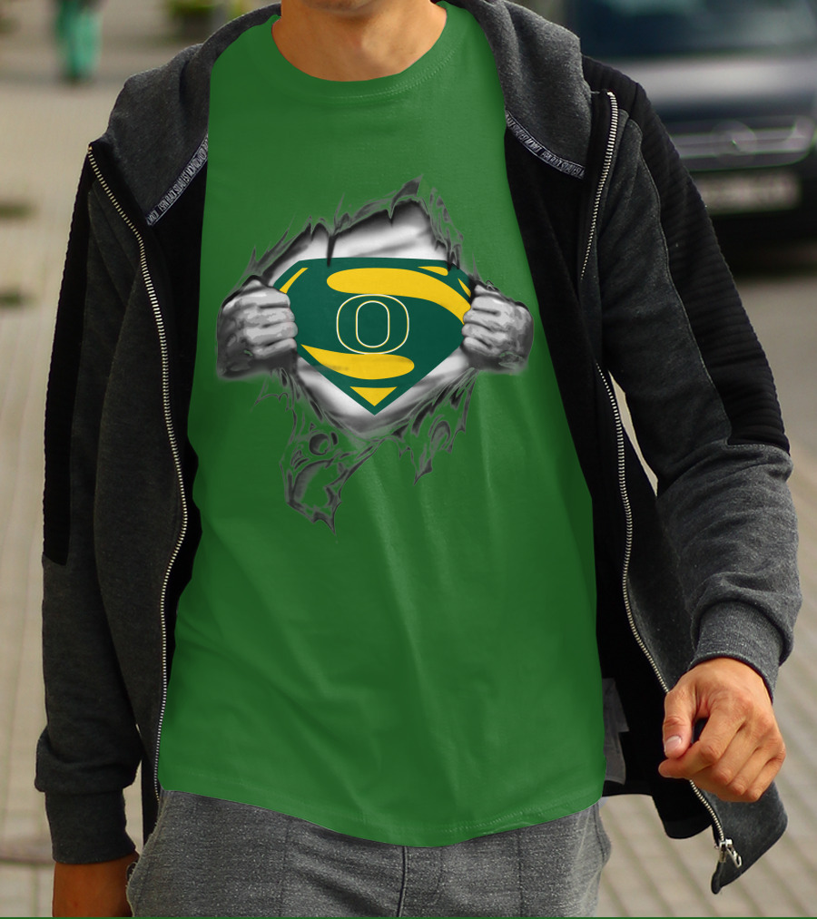 Oregon Ducks Superman Logo Emblem Breaking Through T-Shirt