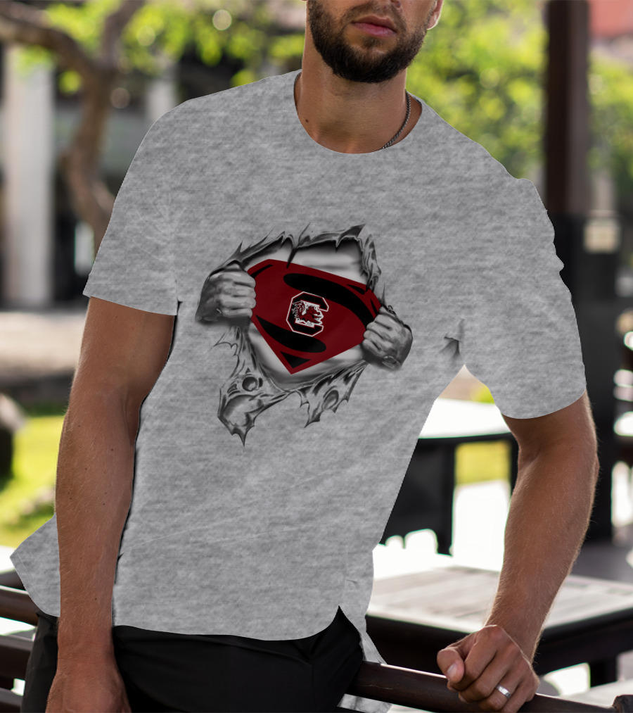 Gamecocks Super Man Logo Torn Chest T-Shirt