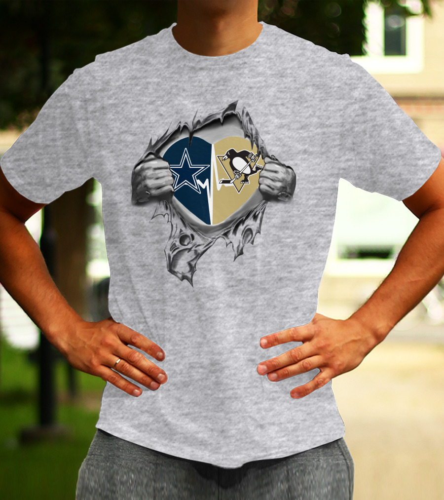 Cowboys Star Penguins Logo Heart Revealed In My Heart 65 Front T-Shirt