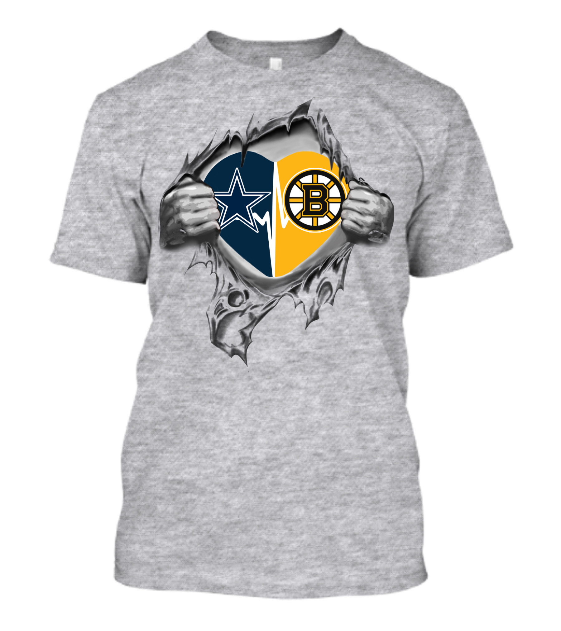Cowboys Bruins Heart With Star And B Logo In Torn T-Shirt