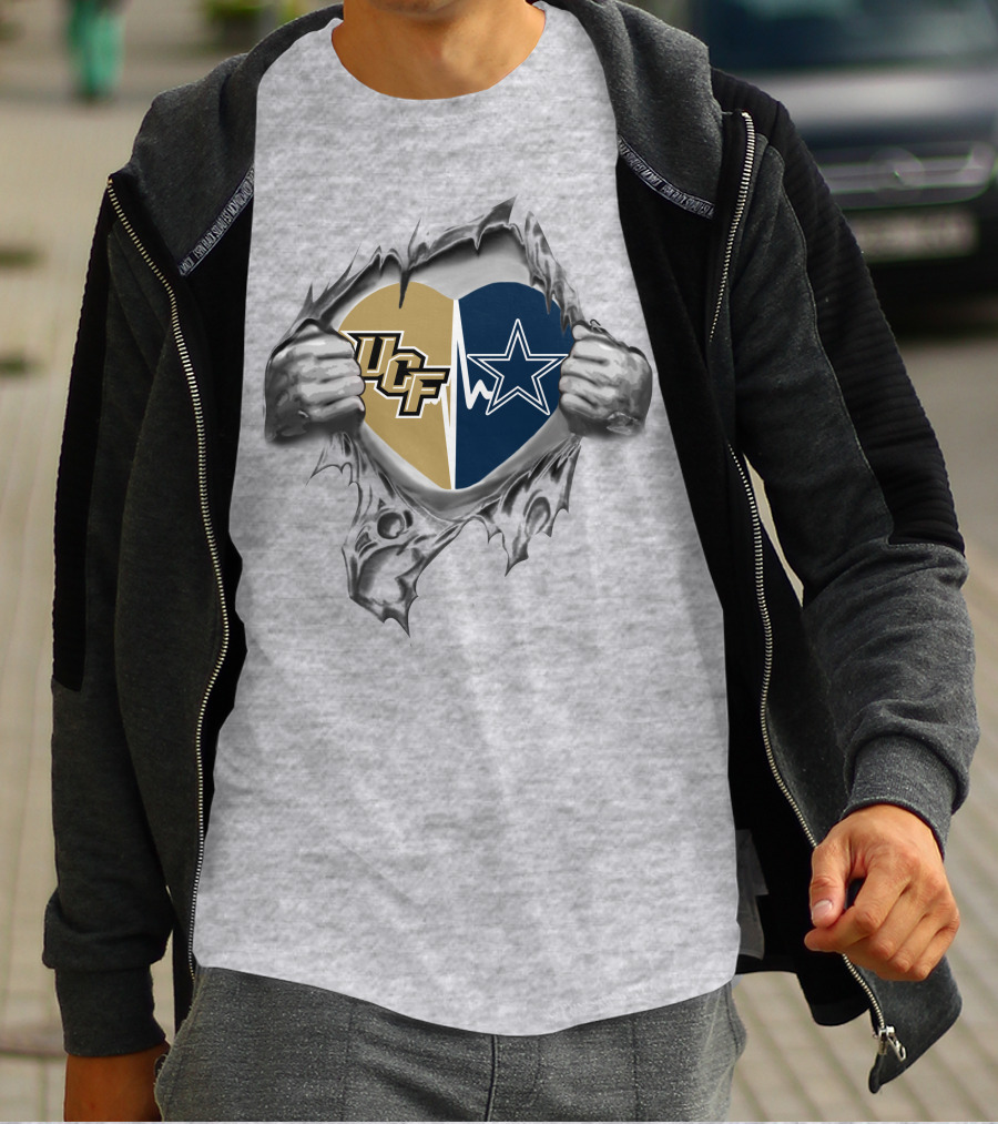 Cowboys UCF Heart Graphic With Torn Hands T-Shirt