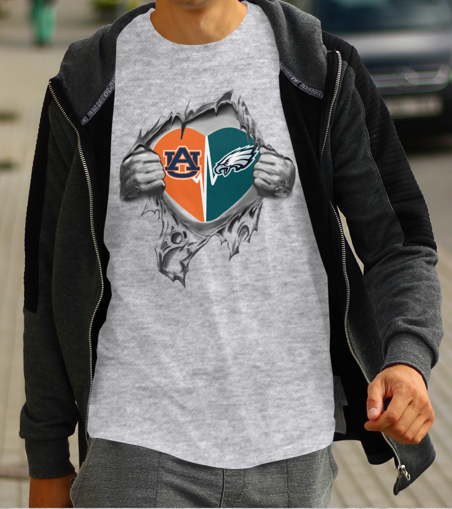 Auburn Tigers And Philadelphia Eagles Heart T-Shirt
