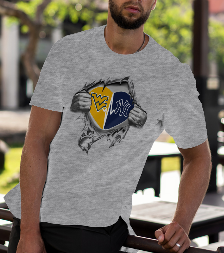 Yankees West Virginia Mountaineers Heart Logo Fusion T-Shirt