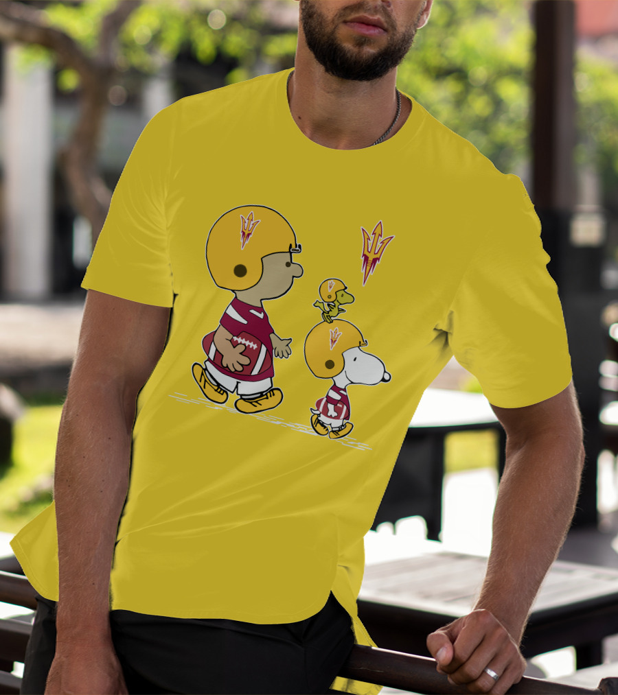 Arizona State Sun Devils Peanuts Football Players Charlie Brown Snoopy Woodstock T-Shirt