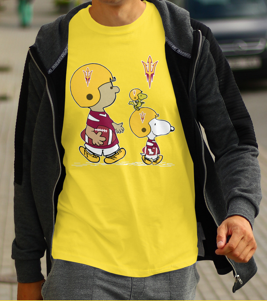 Arizona State Sun Devils Peanuts Football Players Charlie Brown Snoopy Woodstock T-Shirt