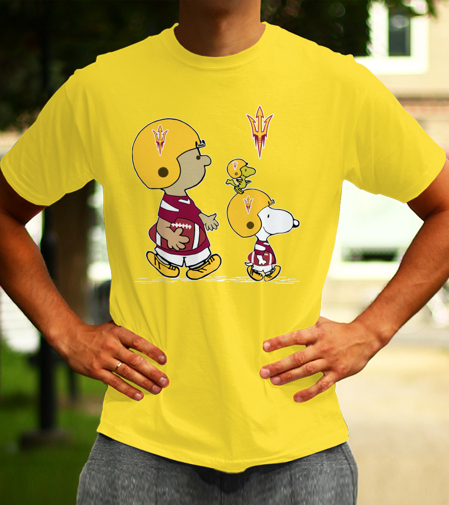 Arizona State Sun Devils Peanuts Football Players Charlie Brown Snoopy Woodstock T-Shirt
