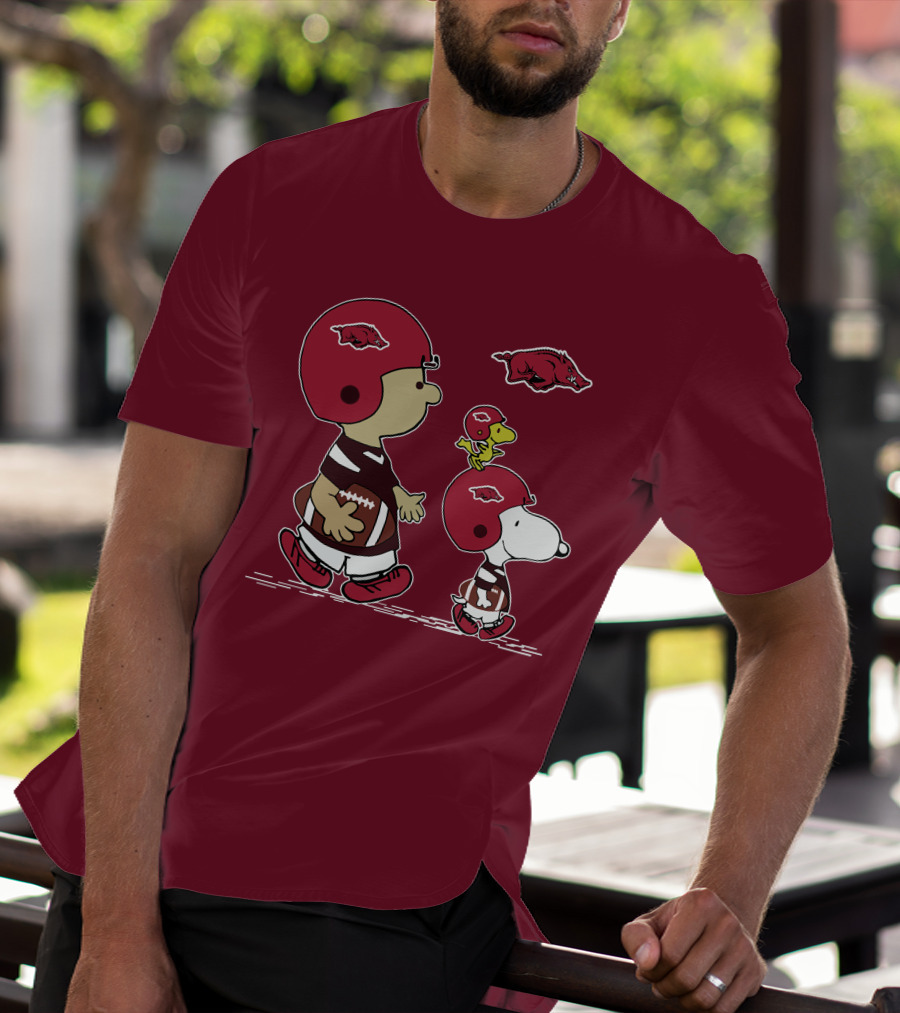 Arkansas Razorbacks Snoopy Football Peanuts Characters With Helmets T-Shirt