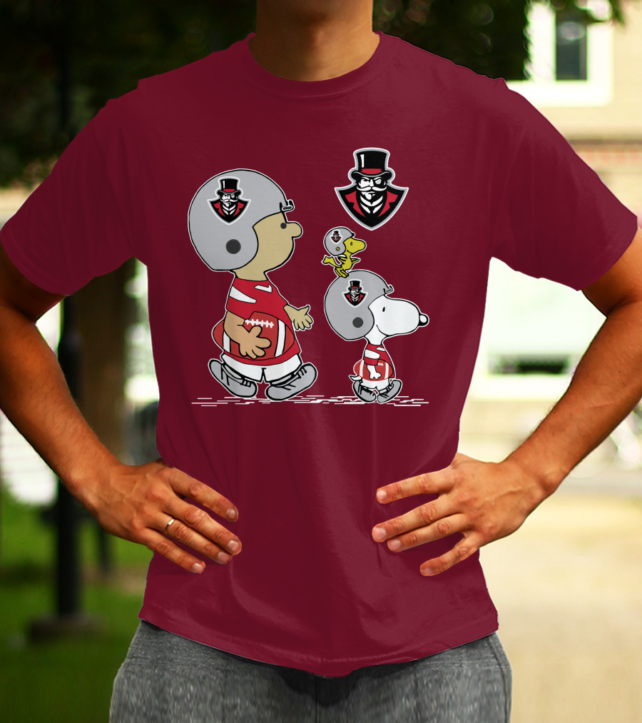 Austin Peay Governor Mascot With Snoopy And Woodstock Football Helmets T-Shirt