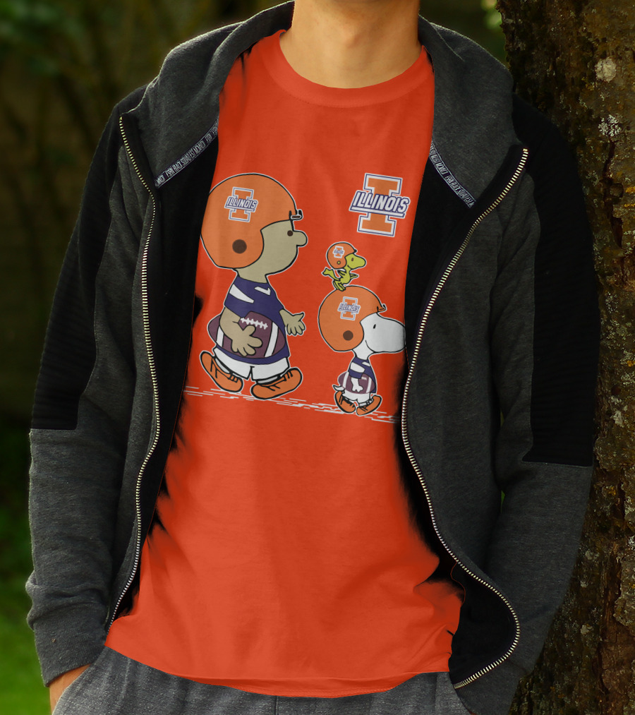 Illinois Fighting Illini Snoopy Woodstock Charlie Brown Football T-Shirt