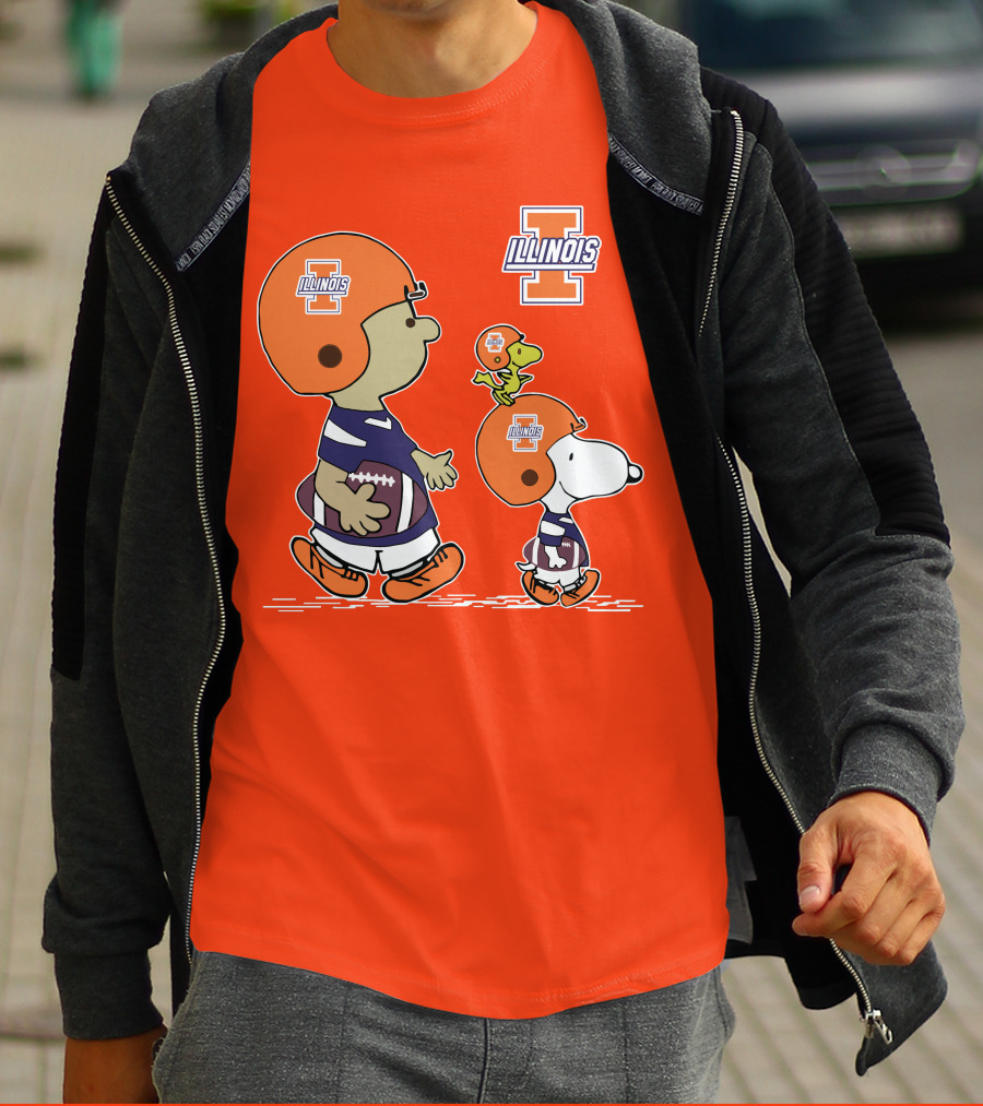 Illinois Fighting Illini Snoopy Woodstock Charlie Brown Football T-Shirt