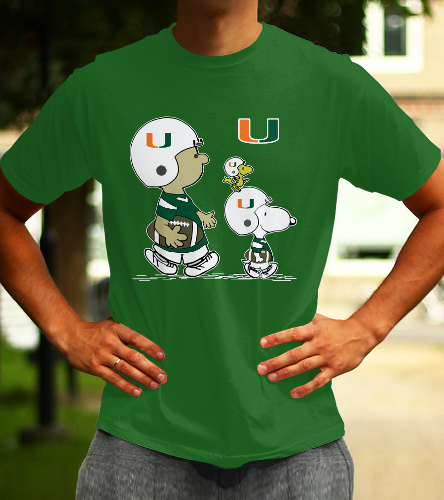 Miami Hurricanes Snoopy And Woodstock Football Helmets Peanuts Comic T-Shirt