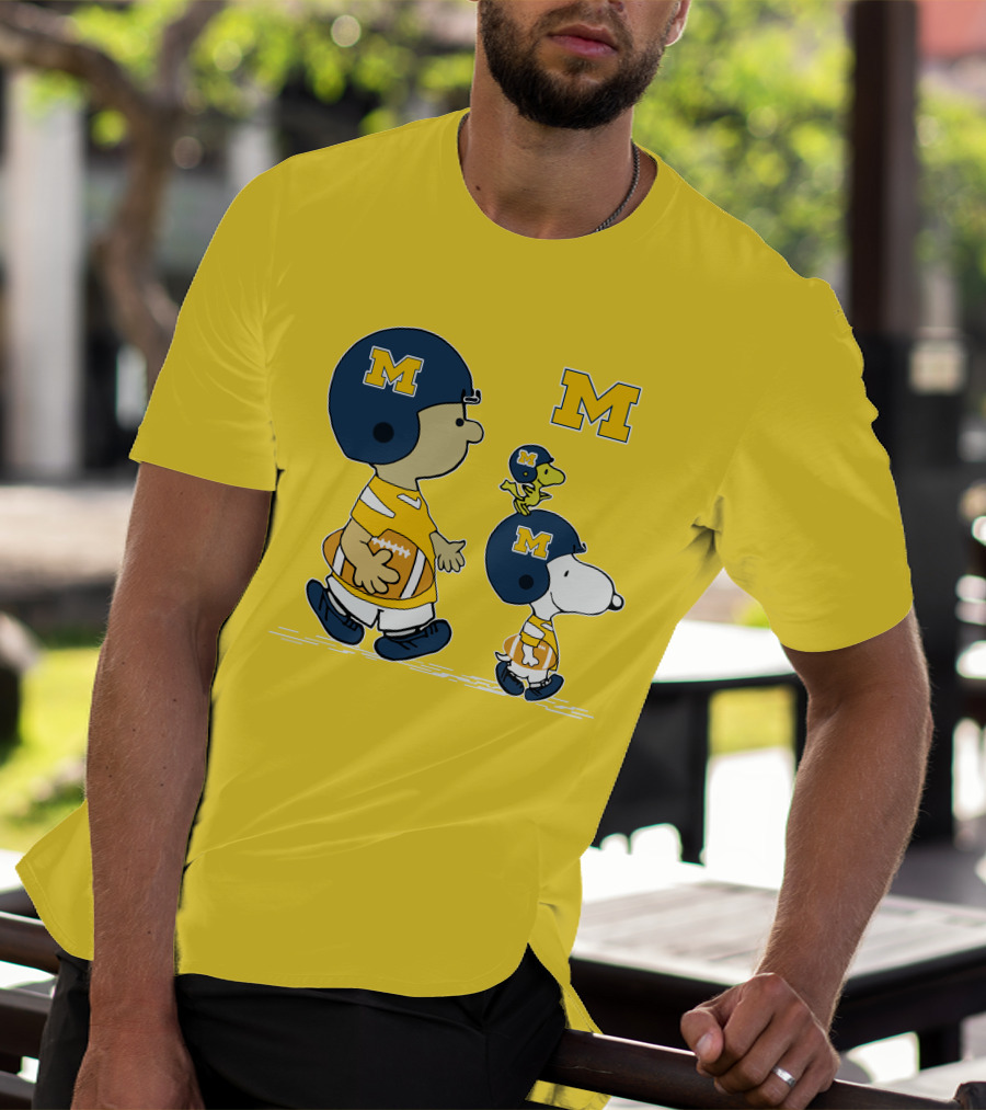 Michigan Wolverines Snoopy Woodstock Football Fan Team Spirit Peanuts Style T-Shirt