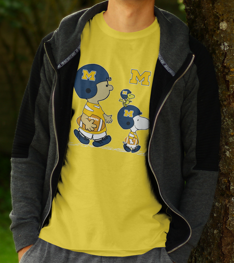 Michigan Wolverines Snoopy Woodstock Football Fan Team Spirit Peanuts Style T-Shirt