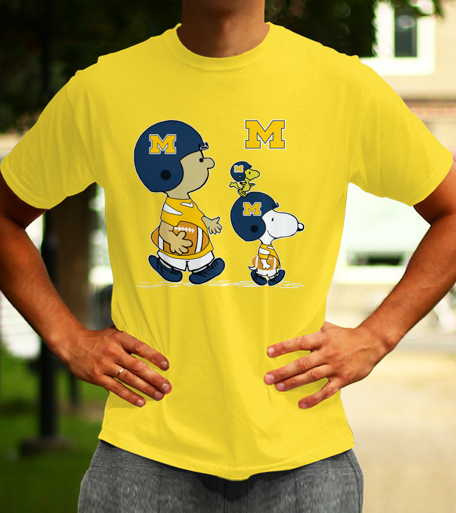 Michigan Wolverines Snoopy Woodstock Football Fan Team Spirit Peanuts Style T-Shirt