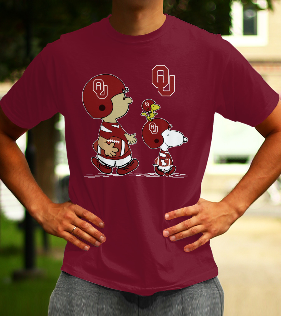 Oklahoma Sooners Snoopy Woodstock Football Ou Team Spirit Peanuts Characters T-Shirt