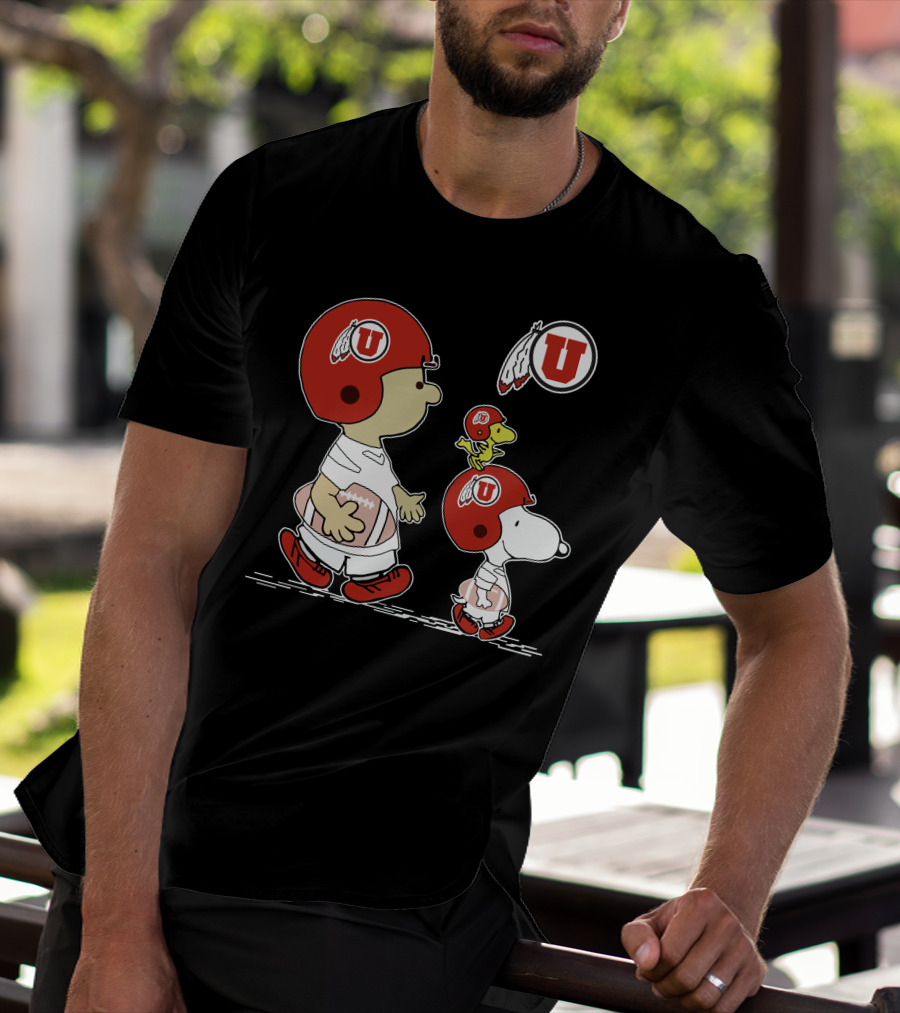 Utah Utes Snoopy And Woodstock Football Helmets T-Shirt