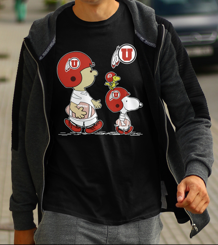 Utah Utes Snoopy And Woodstock Football Helmets T-Shirt