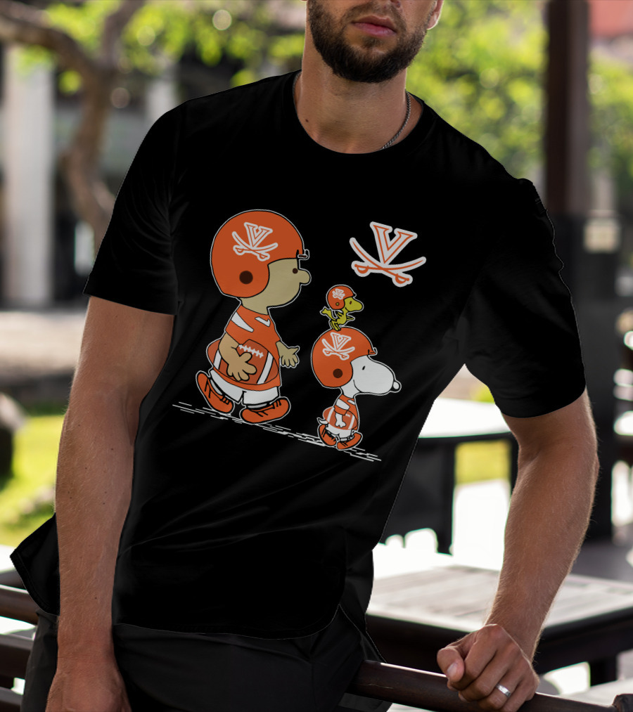 Virginia Cavaliers Peanuts Football Helmet Snoopy Woodstock T-Shirt