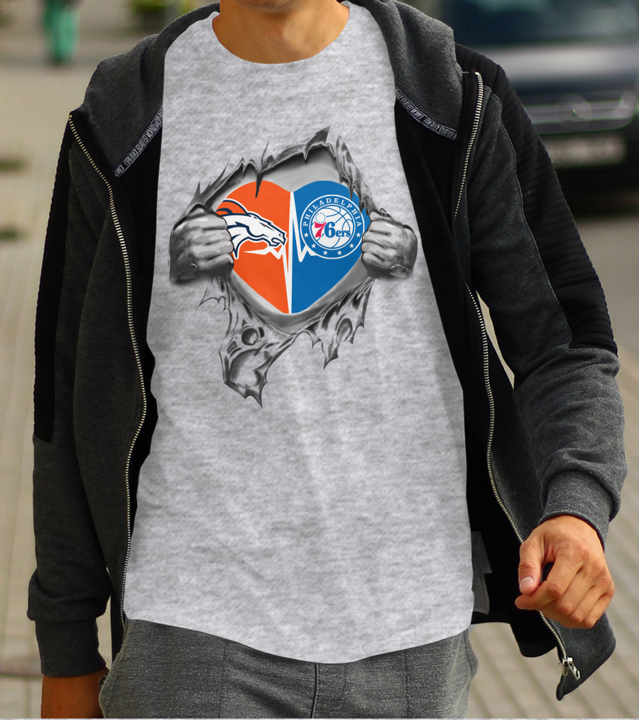 Broncos Philadelphia 76ers Heart Rip T-Shirt