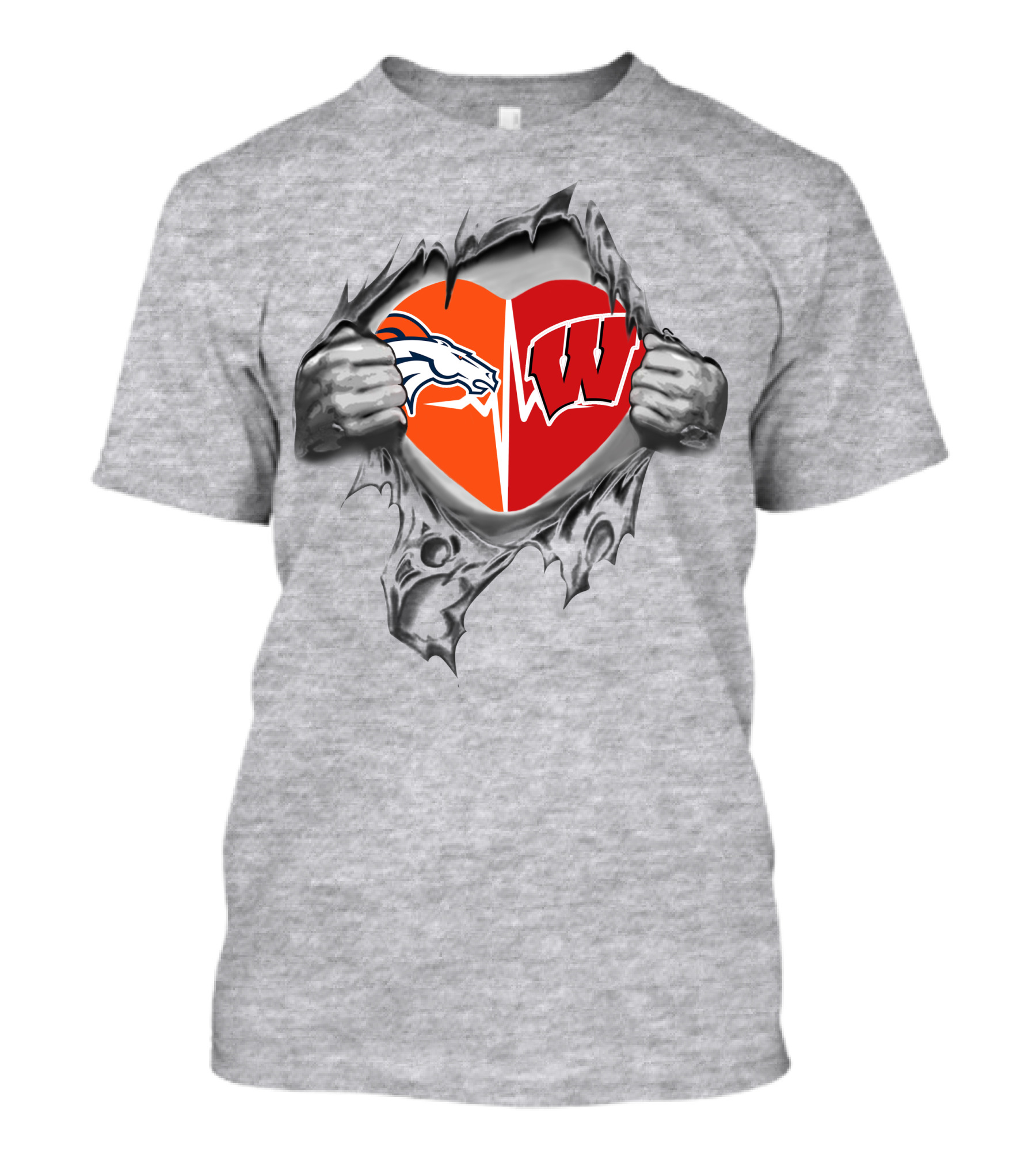 Broncos Badgers Heart Denver Wisconsin Fan Passion T-Shirt