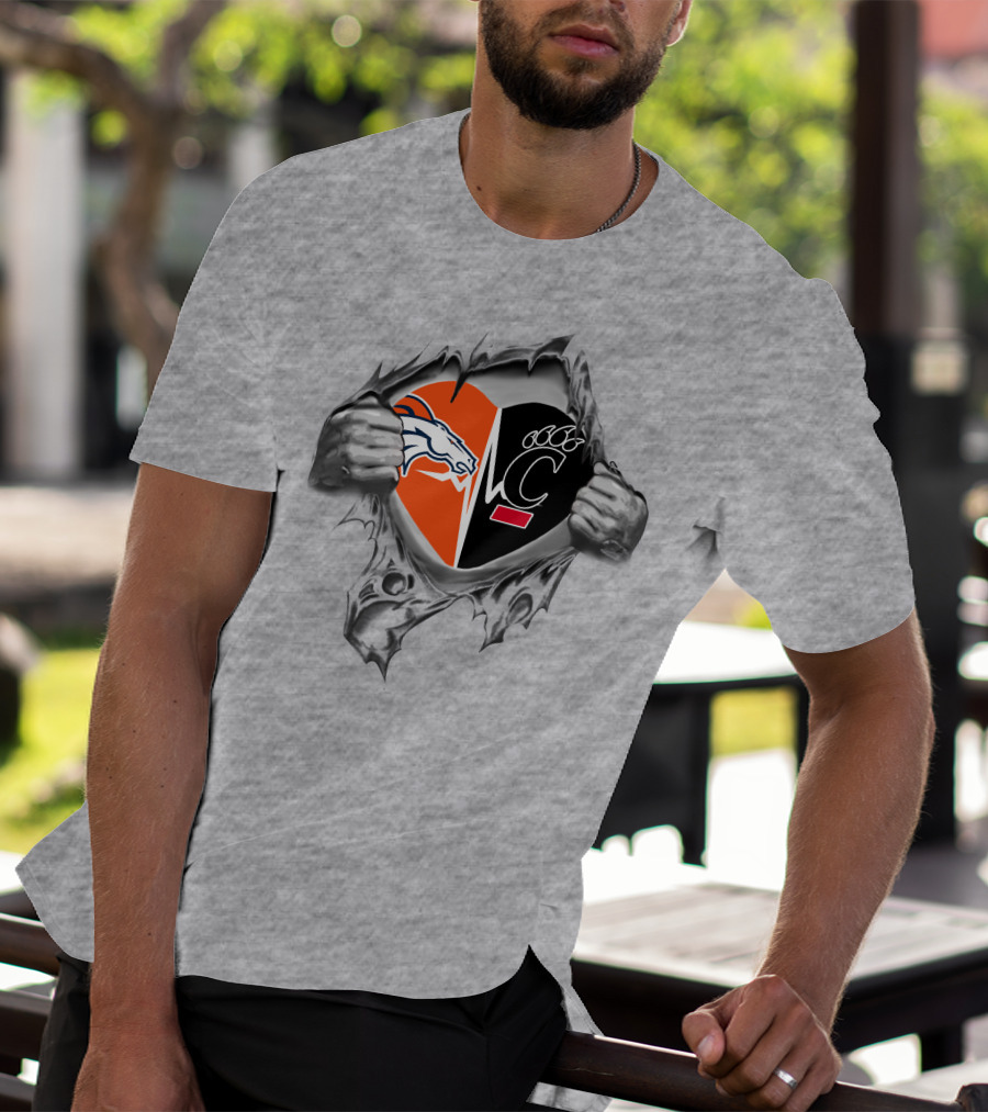 Broncos Bearcats Heart Logo With Tribal Hands T-Shirt