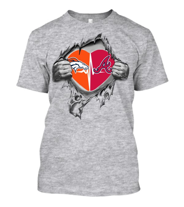 Broncos Braves Heartbeat Passion Football Baseball Fusion T-Shirt