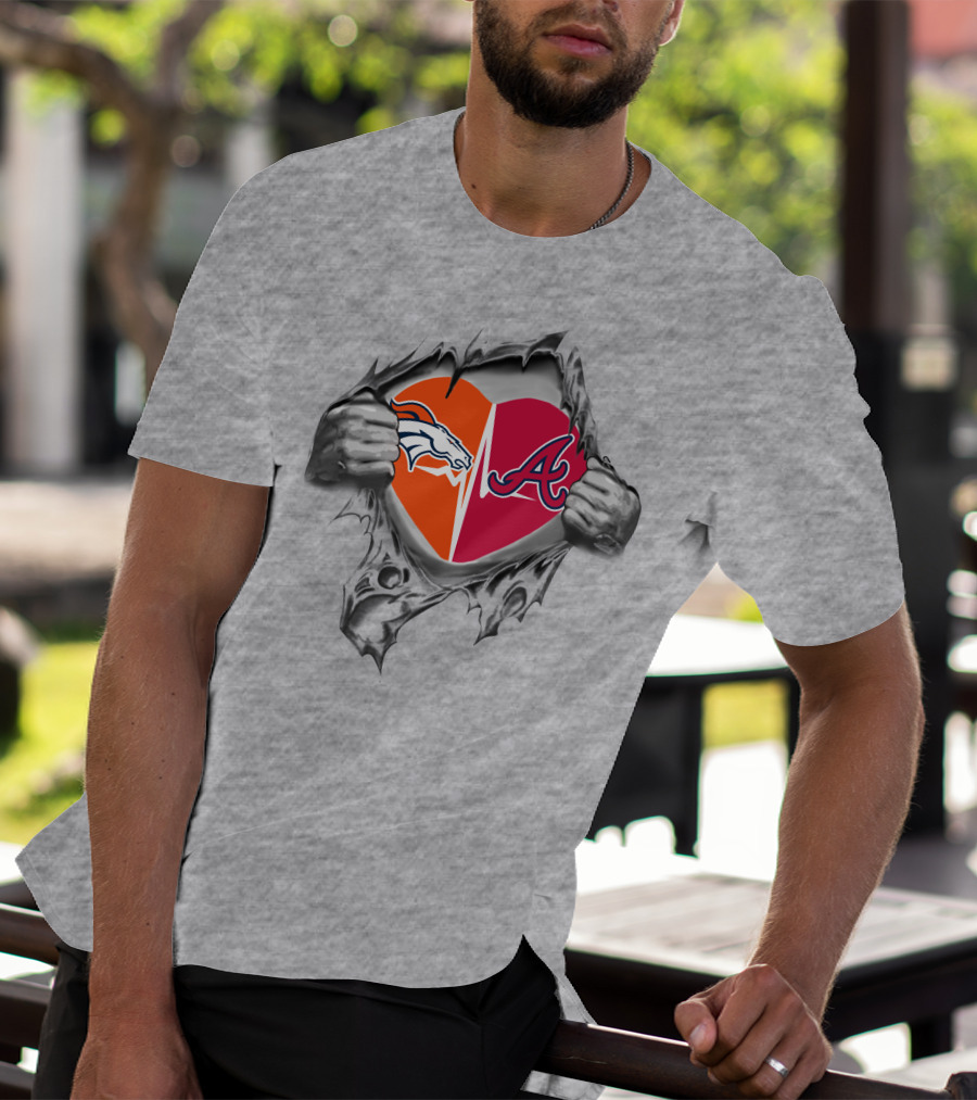 Broncos Braves Heartbeat Passion Football Baseball Fusion T-Shirt