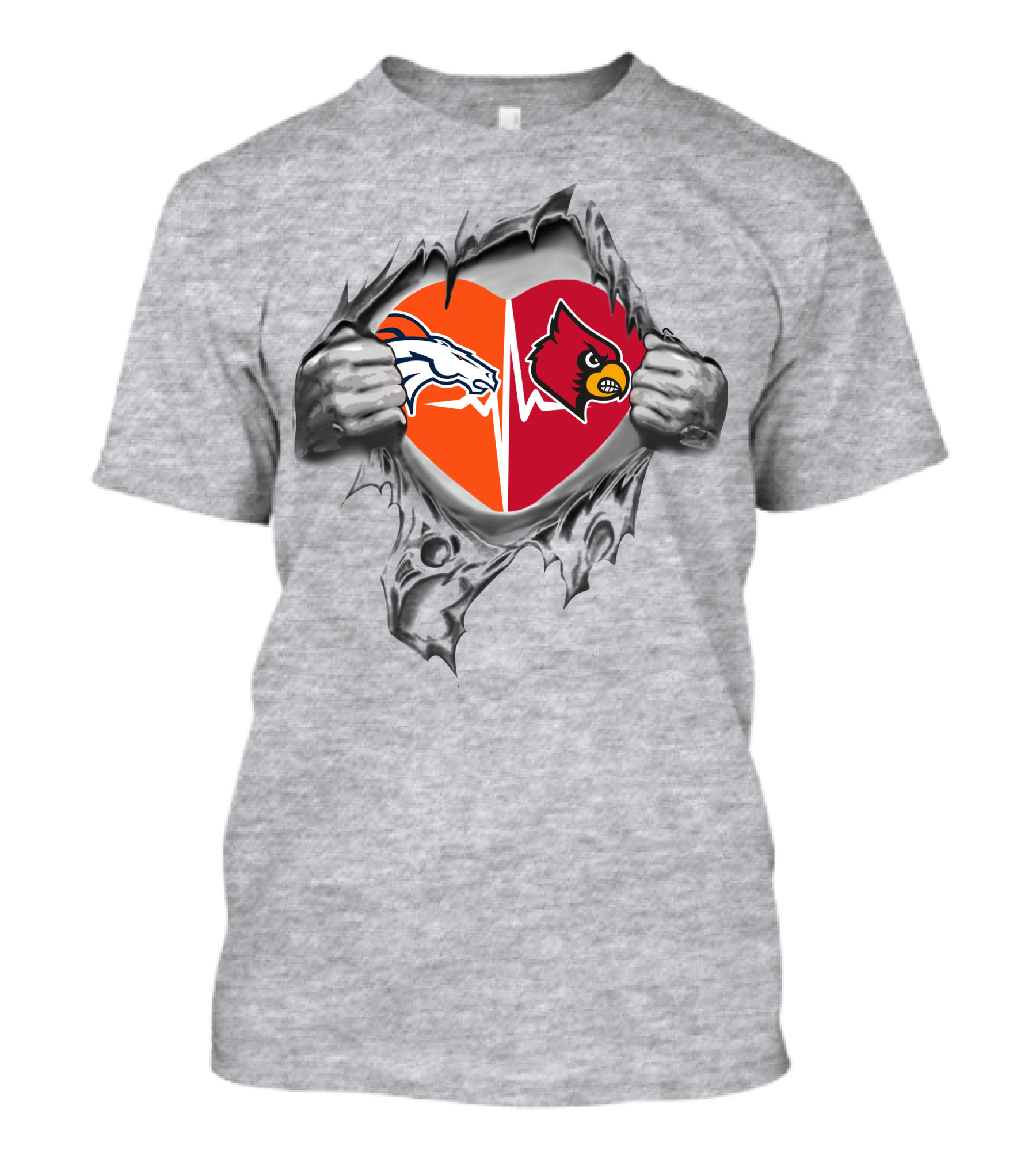 Broncos Cardinals Split Heart Logo With Tear Effect T-Shirt