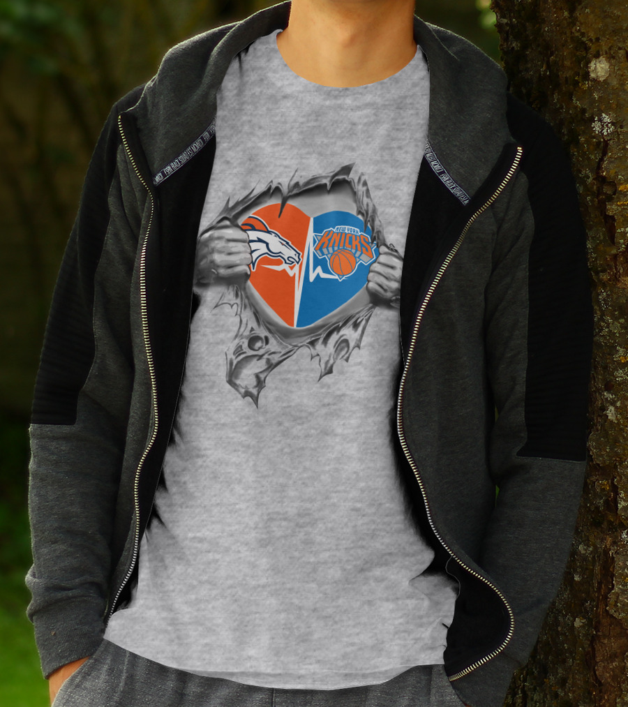 Broncos Knicks Heart With Ripped Hands T-Shirt