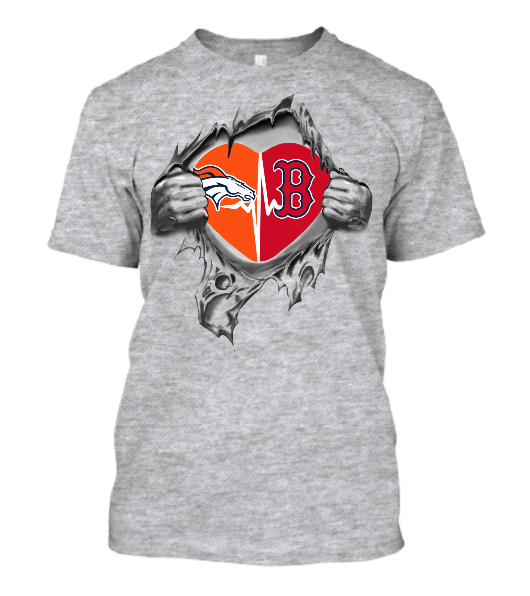 Broncos Redsox Heartbeat Passion Emblem T-Shirt
