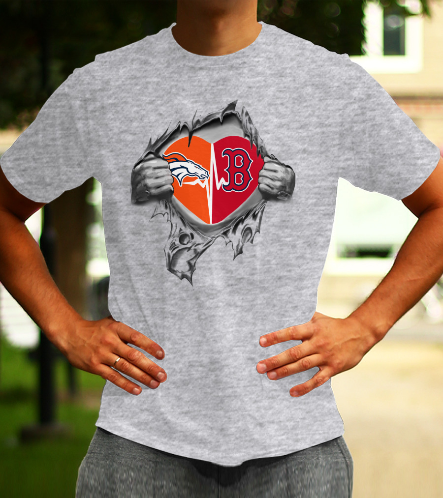 Broncos Redsox Heartbeat Passion Emblem T-Shirt