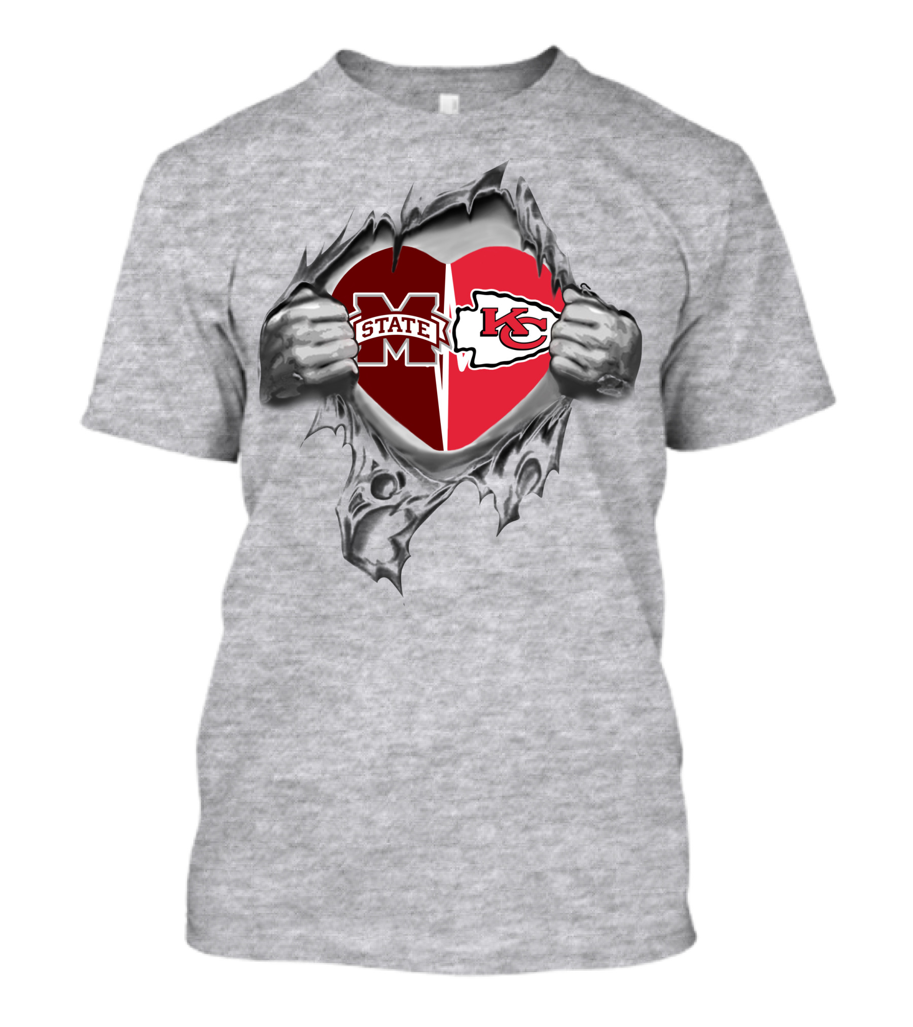 Mississippi State Bulldogs And Kansas City Chiefs Heart T-Shirt