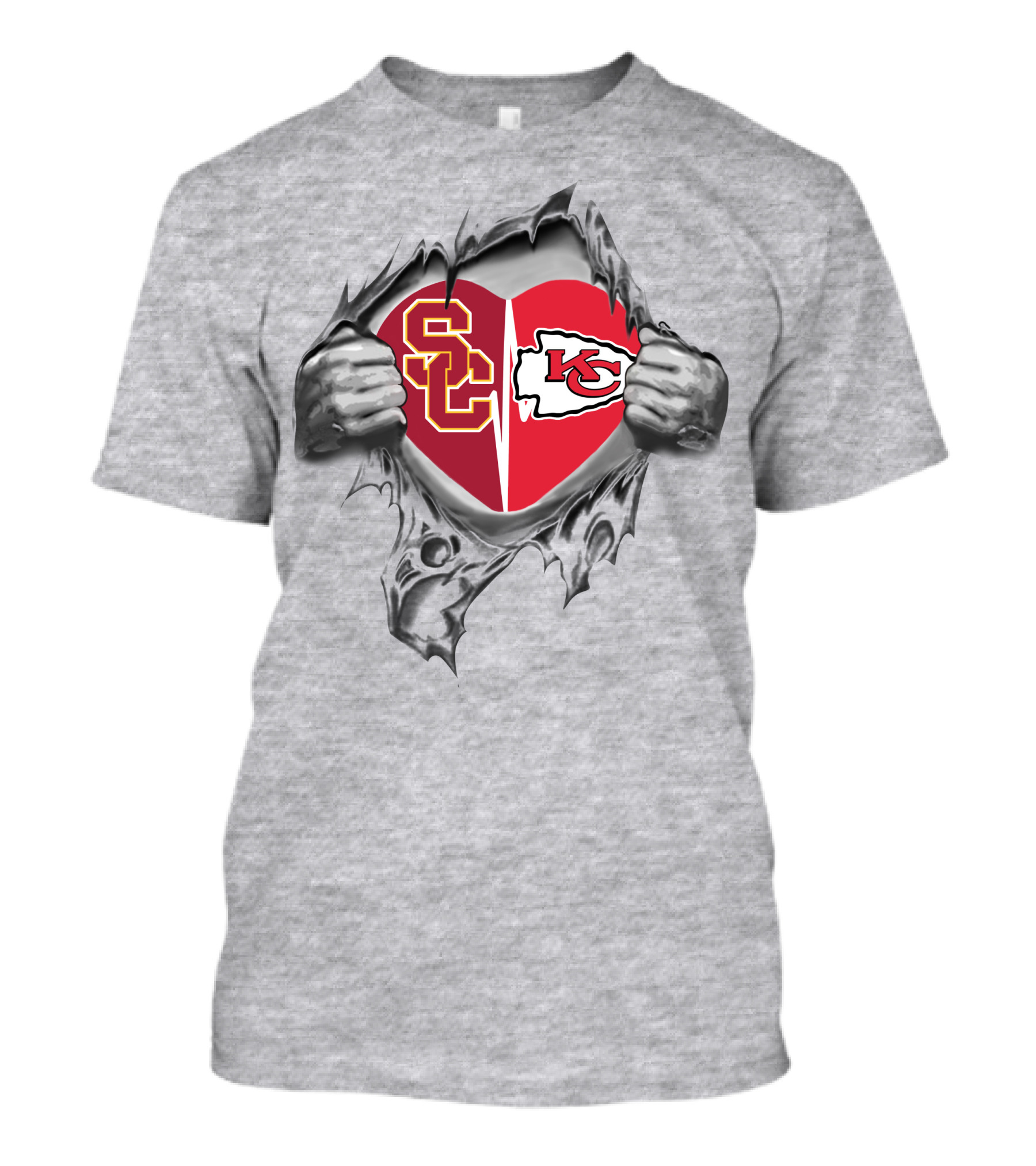 USC Trojans KC Chiefs Heart Pullover T-Shirt
