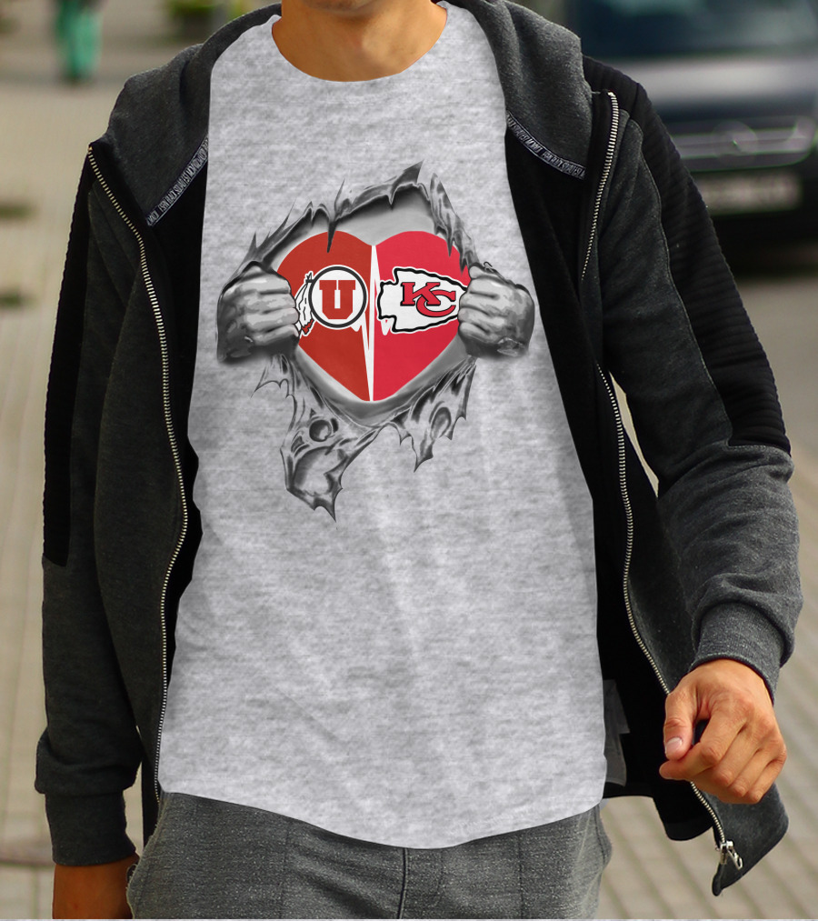Utah Utes Kansas City Chiefs Heart Split T-Shirt