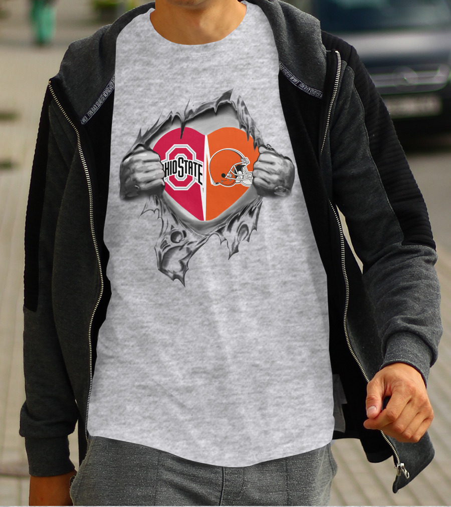 Ohio State Browns Heart Logo Fusion T-Shirt