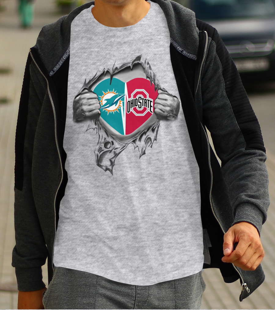 Dolphins Ohio State Heart Ripped T-Shirt